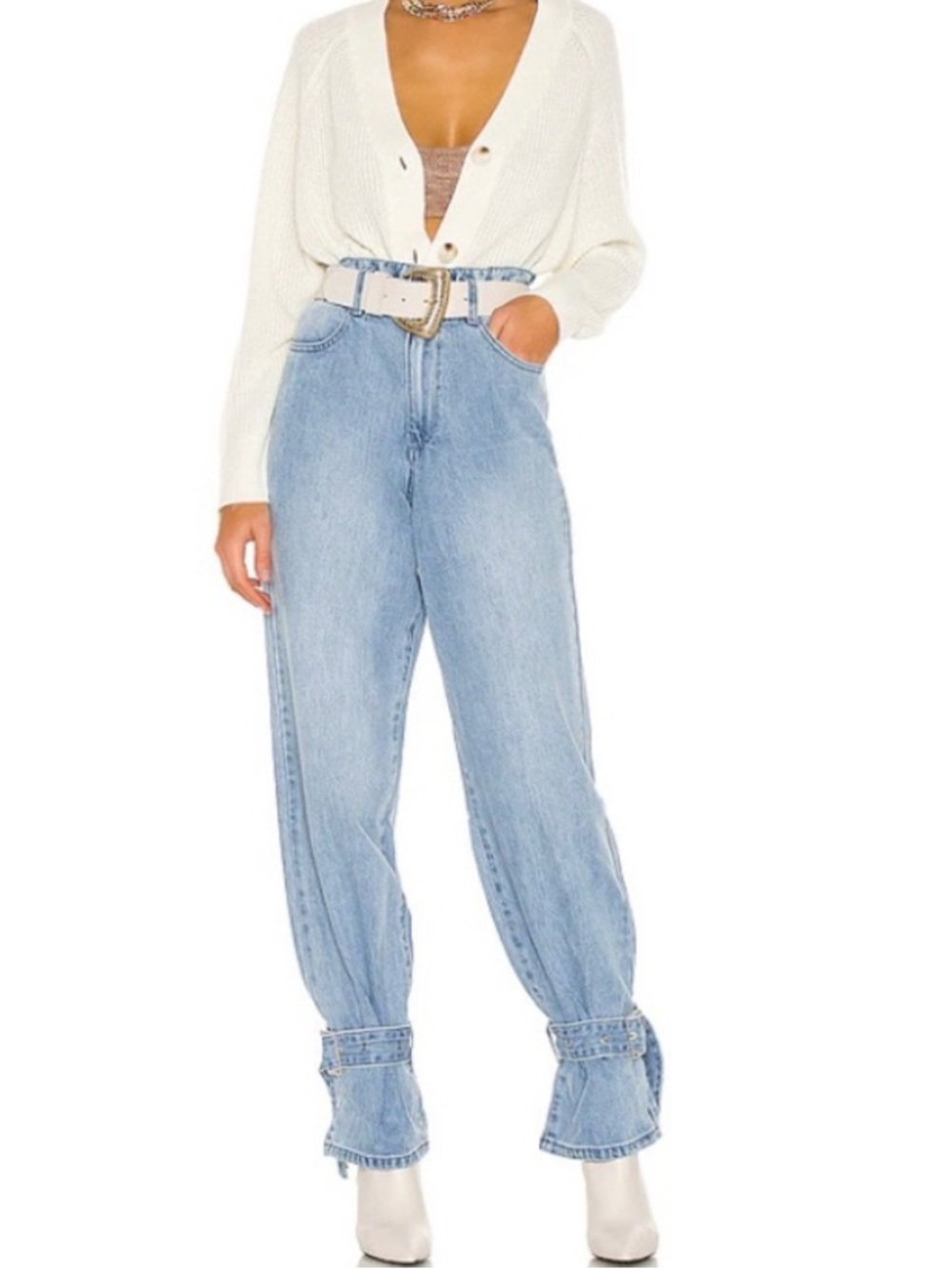 WeWoreWhat Paperbag jeans with ankle buckle